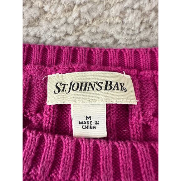 St Johns Bay Size M Cable Knit Sweater Purple Round Neck Long Sleeve - Picture 5 of 8